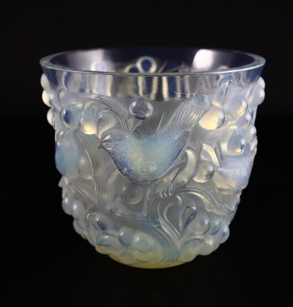 René Lalique. A pre-war opalescent glass Avallon pattern vase, no.986, designed in 1927, 14.5cm high
